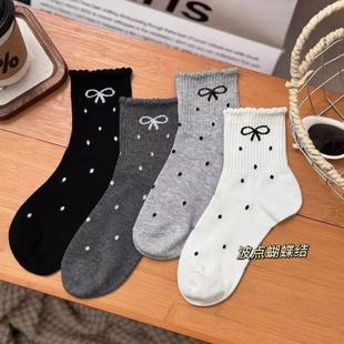 2024 New Ins Trendy Polka Dot Lace Bow Pile Socks Student Mid-Calf Socks Japanese Style Internet Celebrity Mid-Calf Women's Socks