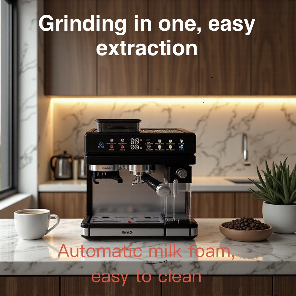 Cross-Border Grinding, Extraction and Concentration Household Trinity One-Button Italian Semi-Automatic Milk Foaming Commercial Coffee Machine