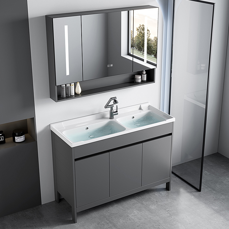 Lavabo de pie, espacio, armario de baño de aluminio, baño, cerámica integrada, lavabo doble, lavabo profundo, lavabo doble