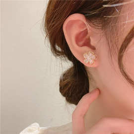 韩版925银针双层水晶小花耳钉简约气质花朵耳环新款潮清新耳饰女