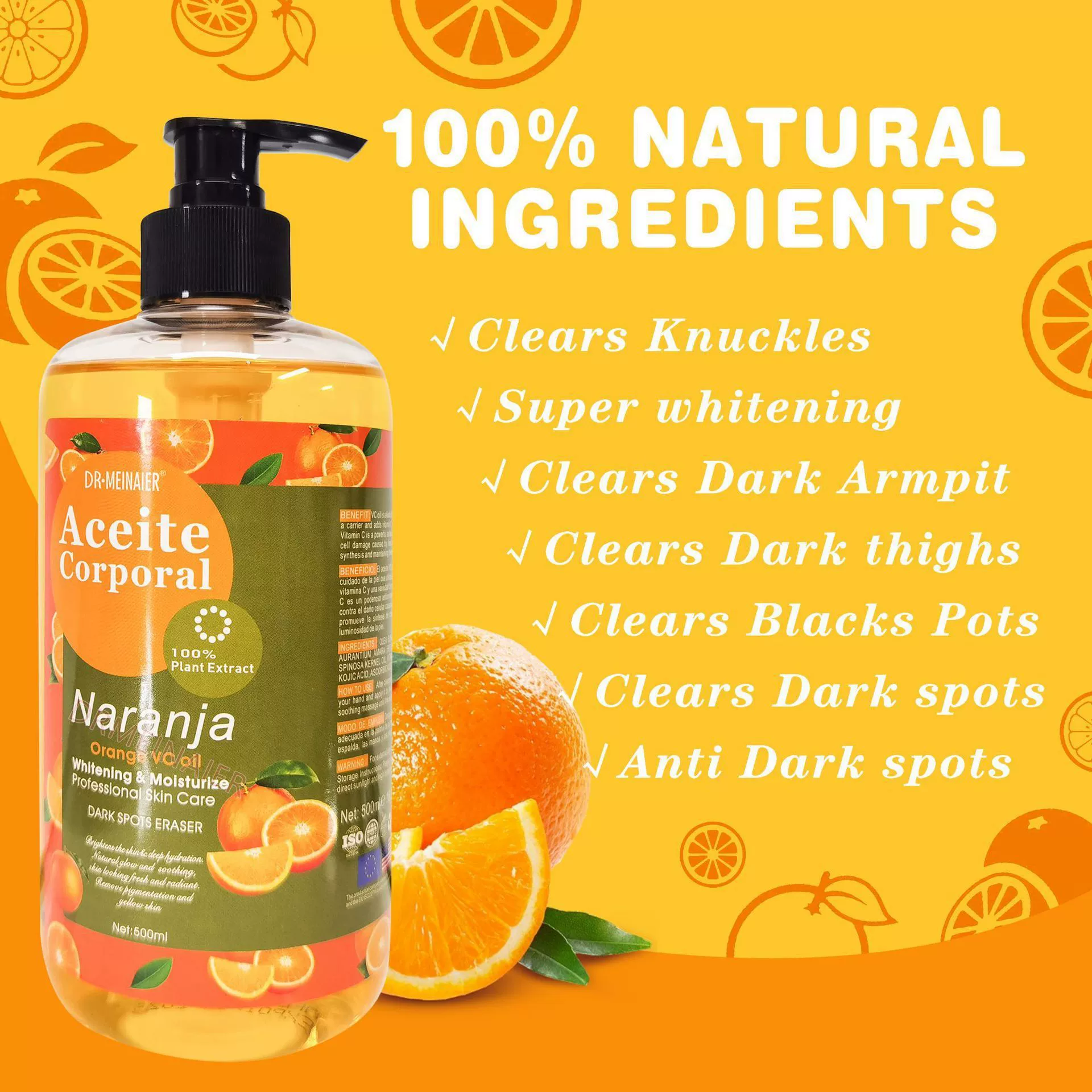 Масло для лица и тела Naranja Oil, 500 мл, из свежего апельсина, с витамином С, для осветления, увлажнения и массажа, против темных пятен.