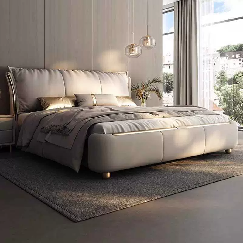 轻奢风真皮床现代简约主卧高端大气软包储物婚床实木双人欧式大床