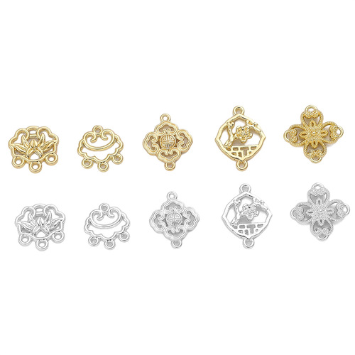 14K gold-plated alloy double-petal peony and lotus earring clips for ancient-style hairpins, handmade DIY self-made accessories materials