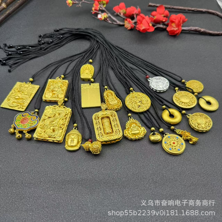 新品越南沙金项链 仿黄金镂空火焰弥勒佛观音吊坠男 镀金佛坠沙金