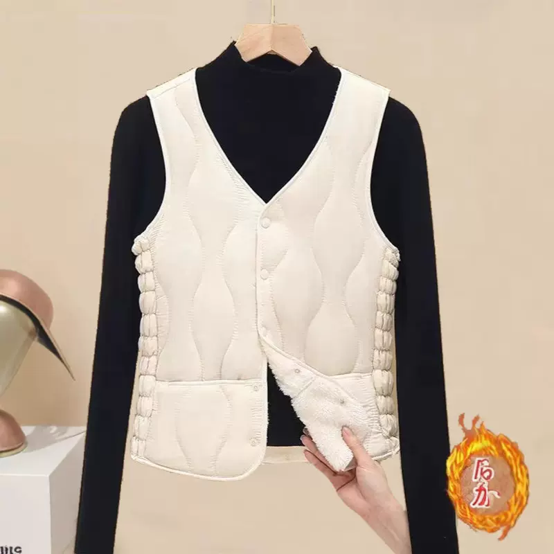 秋冬羽绒棉马甲女士加绒加厚修身短款保暖内胆领百搭背心复古风