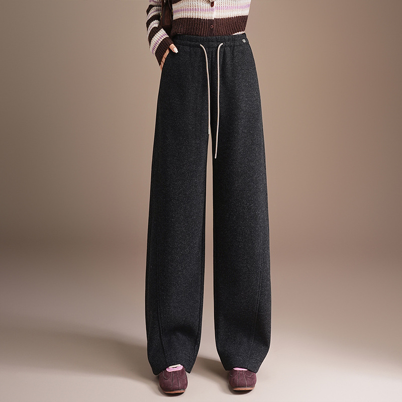 High-End Wool Scimitar Pants for Women in Winter New Thickeneded High-Waist Casual Draped Long Narrow Straight Wide-Leg Pants