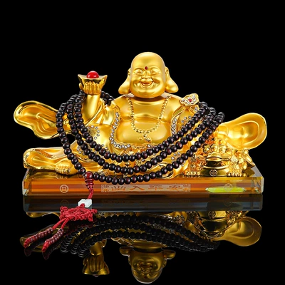 large alloy ingot Maitreya – Car ornaments - crystal-bottom-20128cm900-grams-golden-maitreya-216-beads