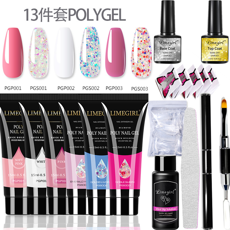 Set de Gel para Uñas Poly de Amazon, 6 Colores, Gel de Extensión de Cristal, Set de Herramientas para Arte de Uñas, Mate