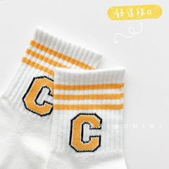2024 Children's Socks Spring and Summer Korean Style Versatile Student Socks Spring and Summer Sports Letter Crew Socks for Boys and Girls Baby Socks