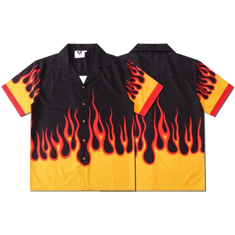 Hombres y mujeres pareja de fábrica de llama directa impresión digital marca de moda calle casual suelta camisa de manga corta entrega de una pieza