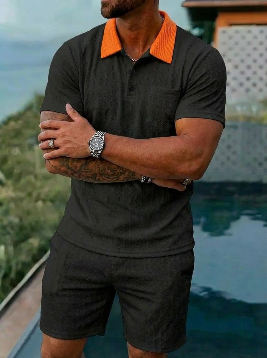 Men's Clothing Summer Fashion Breathable Color Blocked Pocket Short Sleeved Shirt Sports_viptrois.com