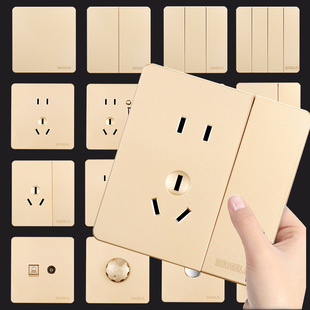 Factory self-selling 86 champagne gold X3 wall switch one switch with five-hole socket from stock