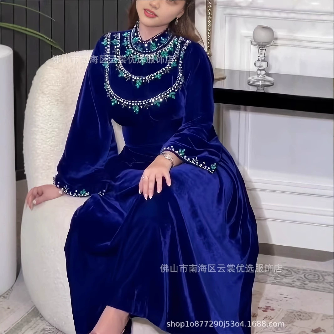 Саудовская Аравия abaya халат с бархатной молнией Зеленые капли с бриллиантами Мусульманское платье