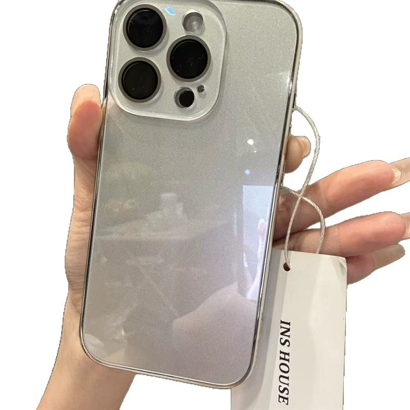 Чехол для телефона (Apple iPhone 13–17, Pro и Pro Max), серебряная окантовка, глянцевые цвета