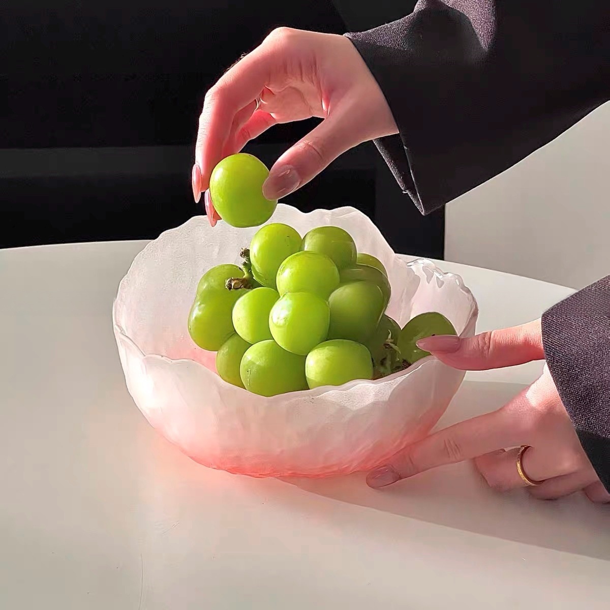 Gradiente de alto nivel de polvo glaciar estampado tazón de frutas de vidrio casero de alto valor de ensalada plato de frutas secas plato de bocadillos