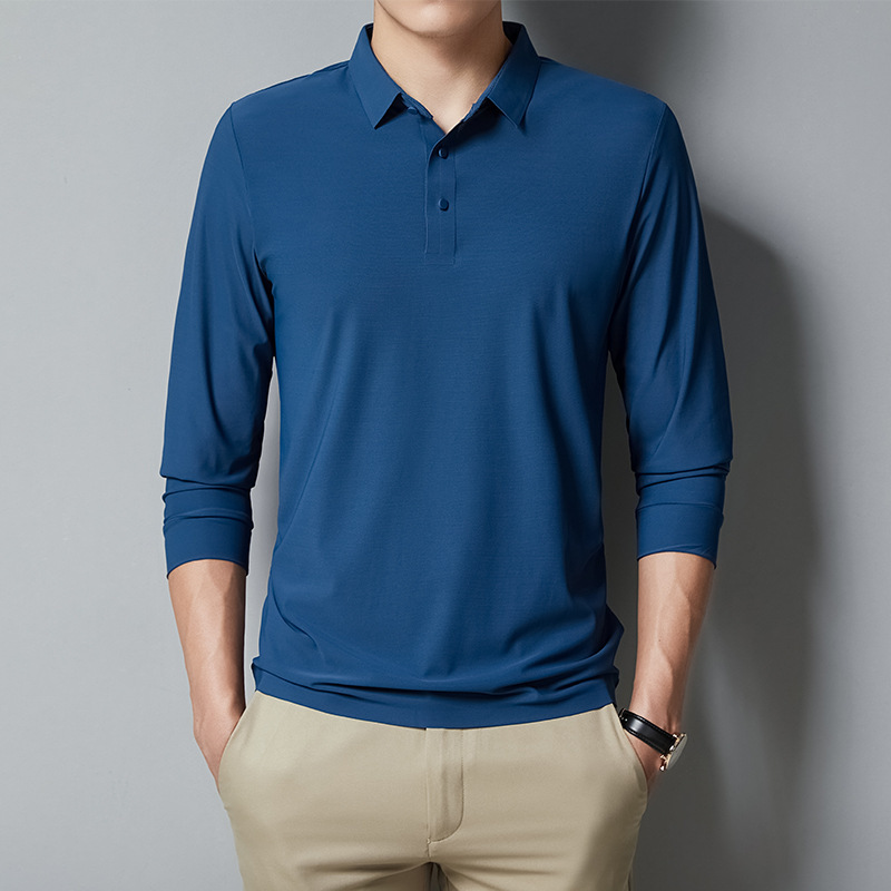 Ice Silk Seamless Long-Sleeved Polo Shirt Spring and Autumn Business Men's Lapel Bottoming Top High-Elastic T-Shirt Business Casual Wear Ice Silk Seamless Long-Sleeved Polo Shirt Spring and Autumn Business Men's Lapel Bottoming Top High-Elastic T-Shirt Business Casual Wear
