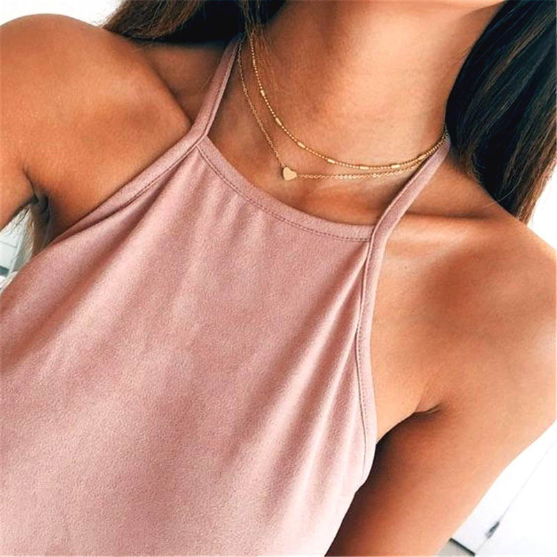 Jewelry Simple Trendy Women's Street Jewelry Copper Peach Heart Multi-layer Clavicle Necklace_voghion.com