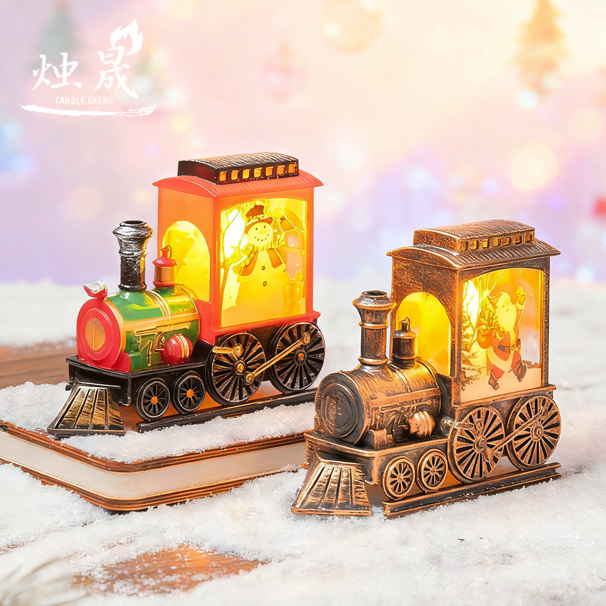 Navidad transfronteriza 2025 nuevo tren retro LED luz de noche de Navidad luz de viento de plástico iluminante luz de noche