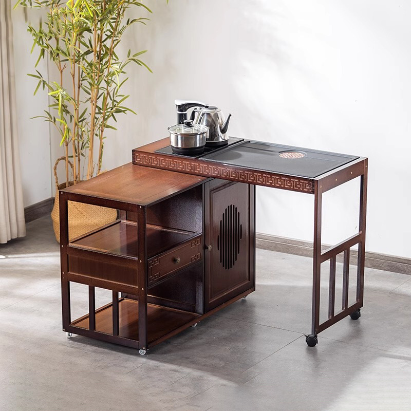 Multi-functional Tea Table Household Small Tea Table Small Apartment Rotating Telescopic Water Boasting Tea Integrated Kung Fu Tea Table Tea Cabinet