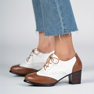J 34851 Colorblock perforated stacked heels ײ�ׯB��ŮЬ