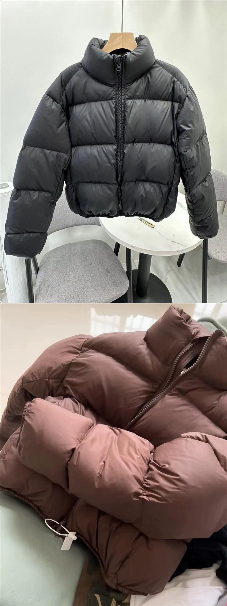 Short Down Coat For Women Stand Collar Coffee Colour Winter Jacket_voghion.com