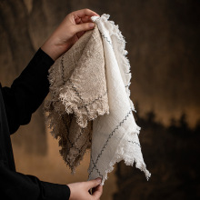 亚麻餐垫布小众复古简约流苏隔热高级感西餐垫美食摆拍桌布餐巾布