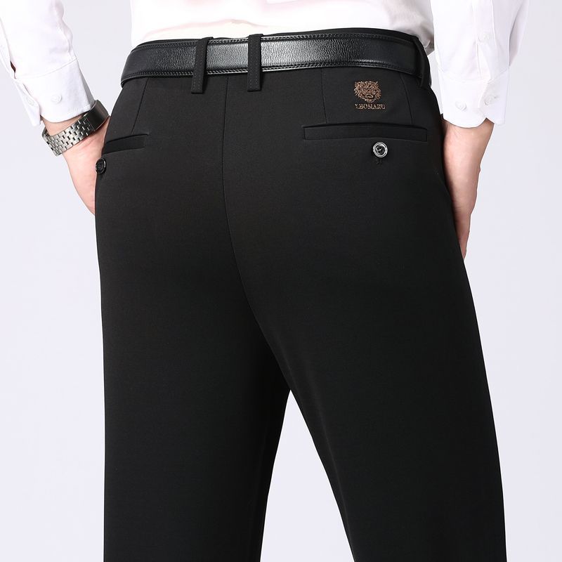 Pantalones rectos de verano de estilo nuevo para hombres, pantalones casuales de alta elasticidad verticales y suaves, pantalones delgados para hombres de mediana edad, cabeza de tigre delgada