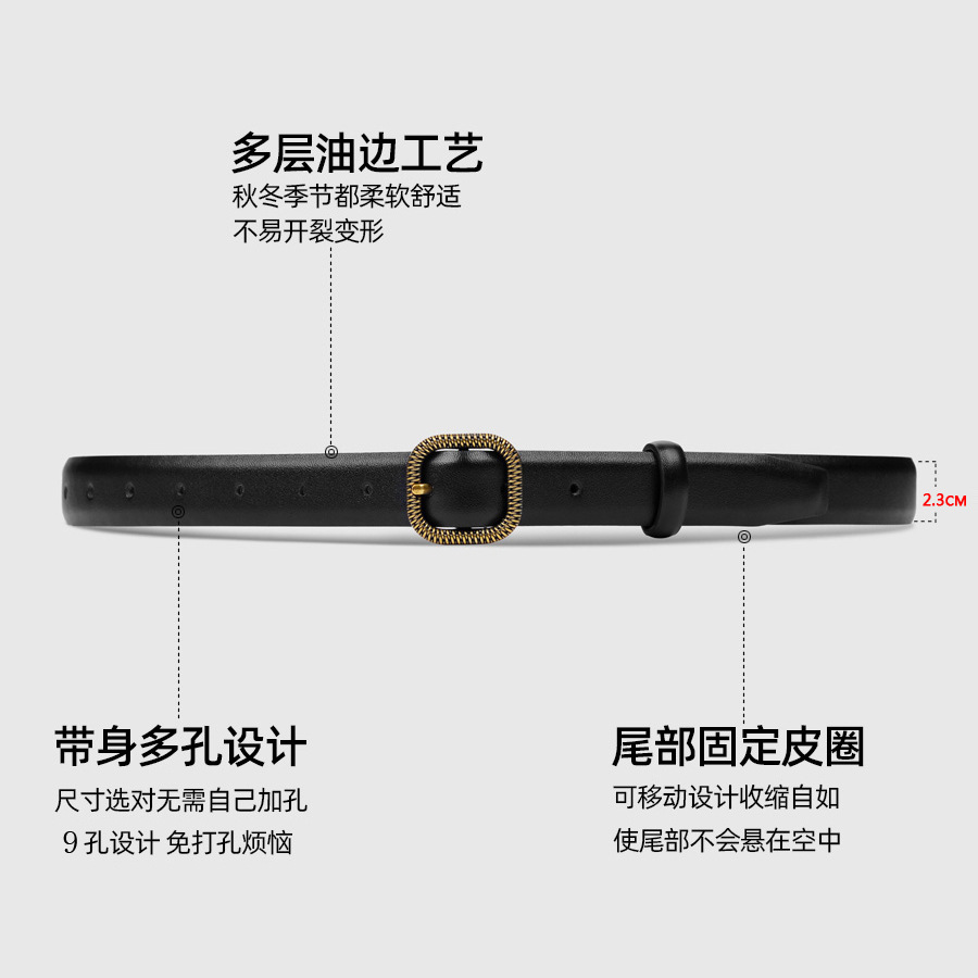 Estilo de Hong Kong cinturón cuero genuino verano versátil 2023 nuevo decorativo moda jeans con Retro