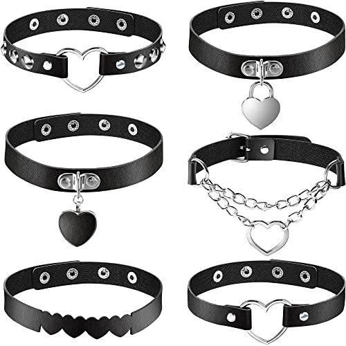 6-piece set of PU leather black fashion choker necklaces for women, clavicle chains, neck accessories, neck straps, neck chains, necklaces