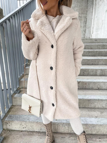 2025 Amazon Autumn and Winter European and American Cross-border Women's Wear Long Sleeve Lapel Women's Plush Top Long Jacket