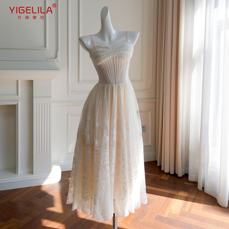French Socialite New Party Party Strapless Sling Small Dress Midi Gauze dress 68592