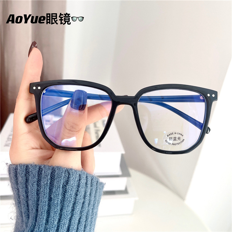 30049 New Tr90 Black Frame Anti-Blue Light Glasses Live Broadcast Room Popular Internet Celebrity Men and Women Myopia Flat Glasses