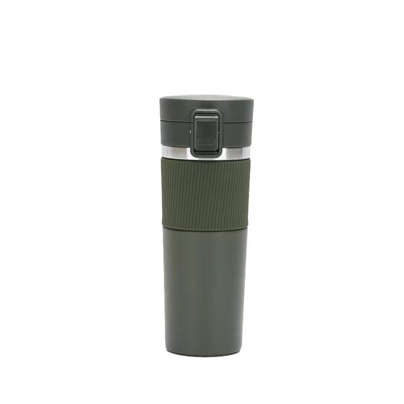 Taza de café de acero inoxidable de diseño transfronterizo con alto atractivo estético para hombres y mujeres, taza térmica portátil para coche con tapa abatible, ideal para regalar.