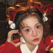 圣诞节毛球发饰可爱少女双马尾毛绒发绳甜美百搭蝴蝶结儿童发夹女