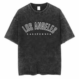 洛杉矶印花复古T恤美国布鲁克林纽约字母T恤棉复古水洗街头T恤宽