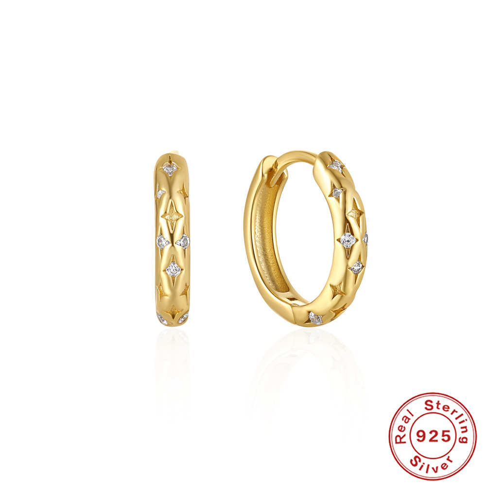 S925 plata esterlina geométrica incrustado ZIRCON estrella octogonal combinación personalizada oído anillo oído hebilla creativa pendientes