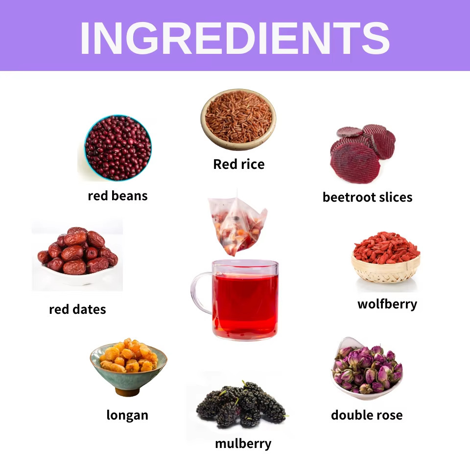 Menopause Support Herbal Tea Bag Blend with Rose Jujube Mulberry Caffeine Free Wellness Tea 100g quality and texture