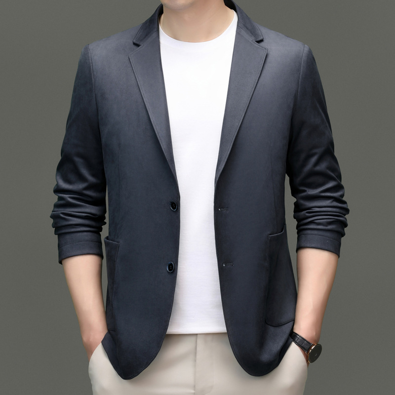 Autumn Men's New Style Deerskin Velvet Light Luxury Business Casual Jacket High-End Men's Suit Top Thin Style