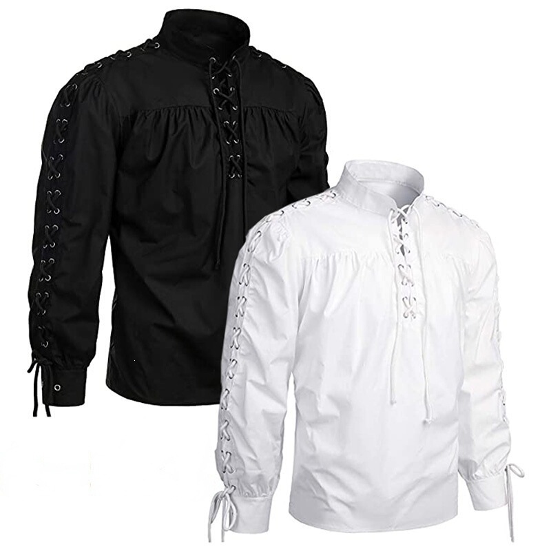 High Quality fashion Men's Bandage Long Sleeve Medieval Renaissance Shirt gothic Men's Warrior Shirt