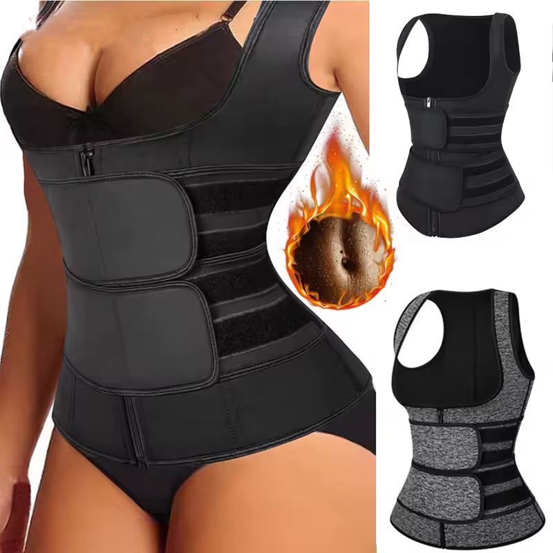 Cross-Border Men's and Women's Sweat-Shaping Garments, Zippered Double-Waist Vests, Corsets, Strong Abdominal Control, Breast Support, Waist Straightening, Back Corsets