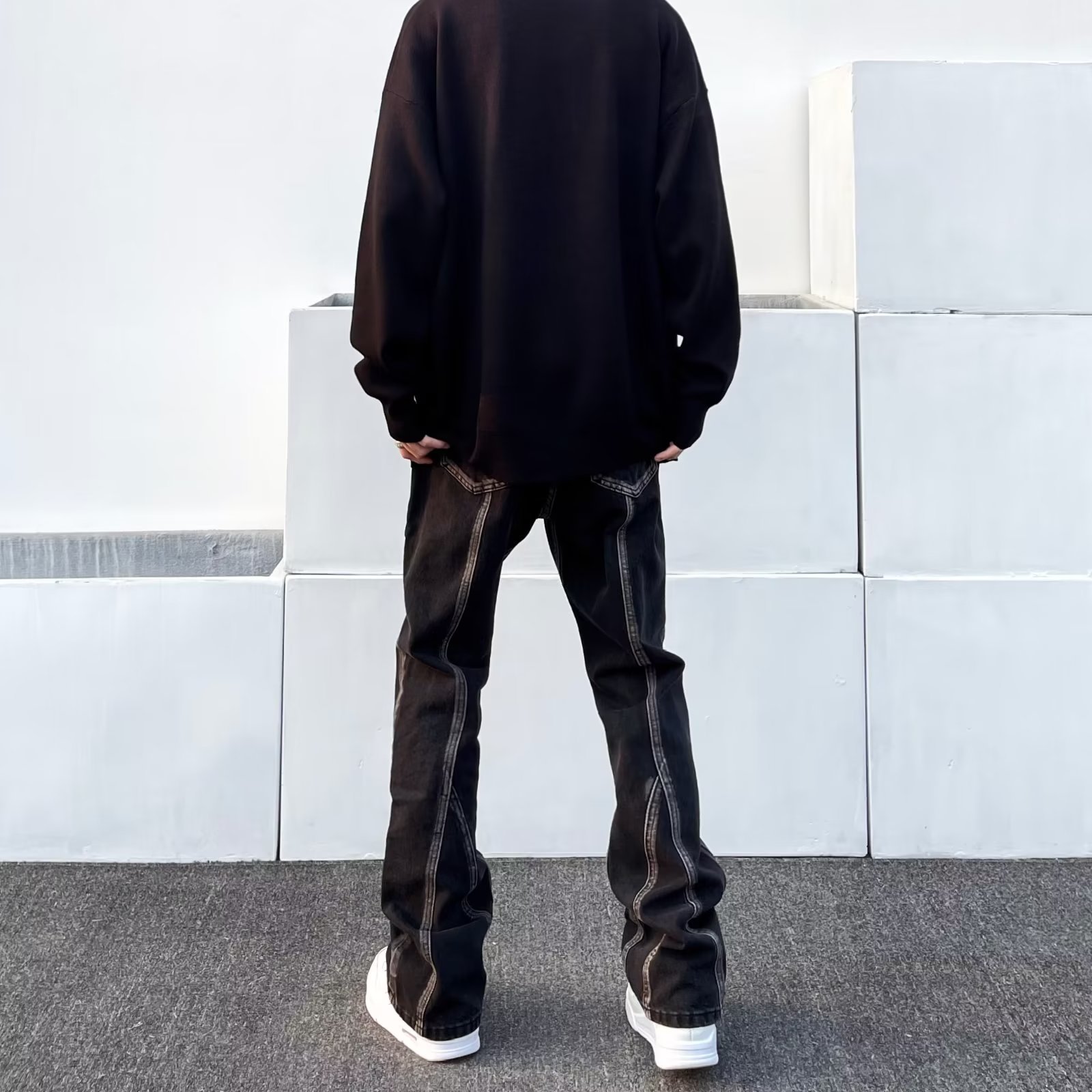 Patchwork Jeans For Men High Straight Loose Design Sense Niche Trendy Brand Street Pants Simple Style_viptrois.com