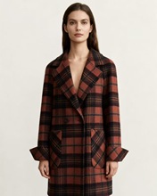 N712 秋冬款洋气气质复古红色格子双面羊毛呢大衣YS