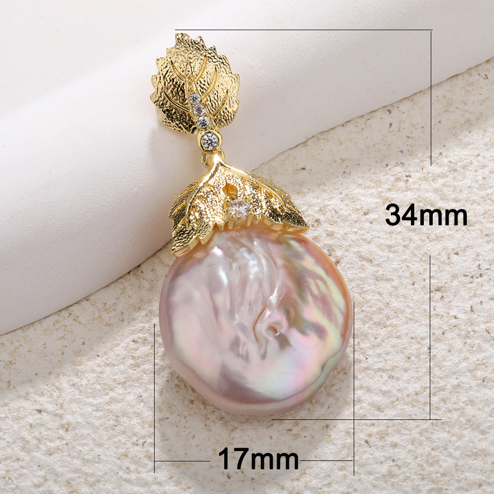 7g Weight Pearl, Zircon Inlay Material Charms, Jewelry Accessories Classification 1 Piece Quantity Freshwater Pearl, Copper Material Sector, Leaves Pattern Plating, Inlay Design Simple Style Style 1 Piece Freshwater Pearl Copper Pearl Zircon Sector Leaves 4