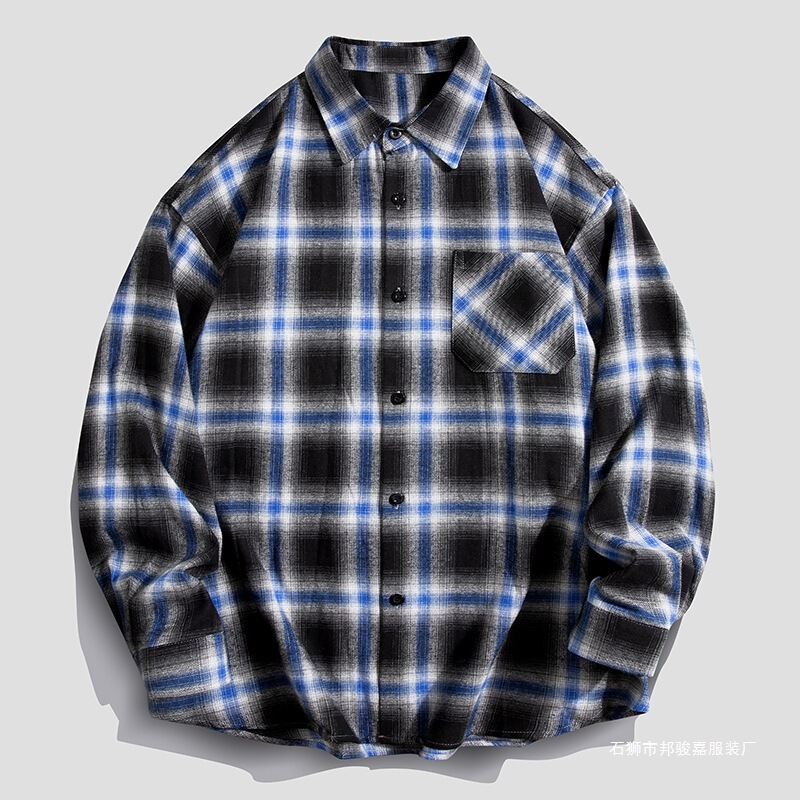 Cross-Border Foreign Trade Cotton Plaid Casual Long-Sleeved Shirt for Men, Spring and Autumn Trendy Brand Versatile Workwear Couple's Outfit with Turn-Down Collar