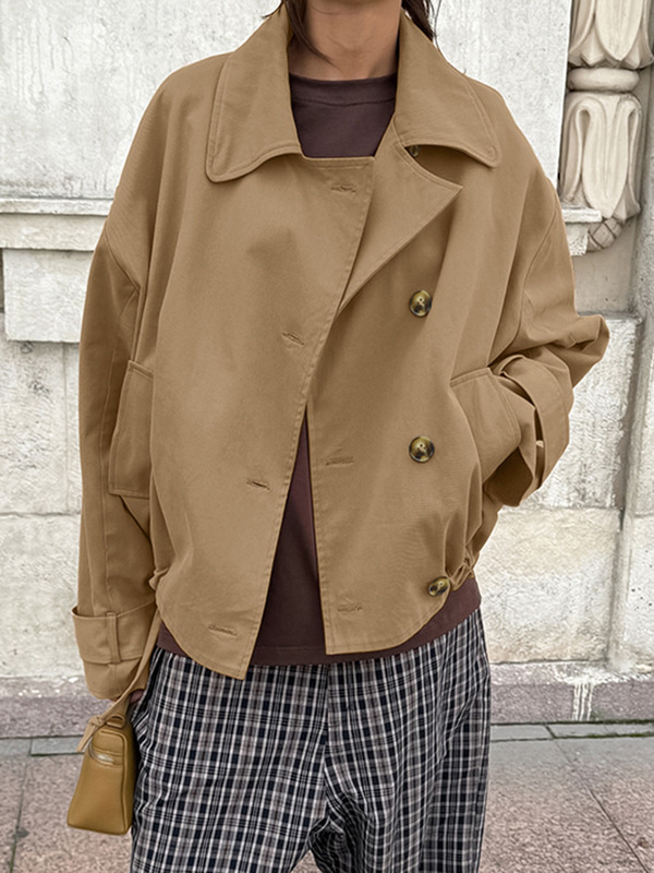 法式复古卡其色飞行员风衣女2025秋冬新款老钱风宽松翻领夹克女装|undefined