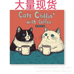 越境新商品 2026年カレンダー CATS CHILLIN' WITH COFFEE コーヒーを飲む猫掛け