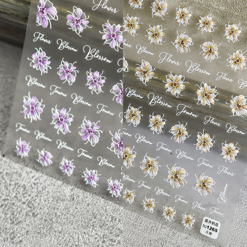 Tomoni primavera/verano pegatinas de uñas Tulipán hueco Margarita flor floreciente relieve tridimensional esmalte suave púrpura
