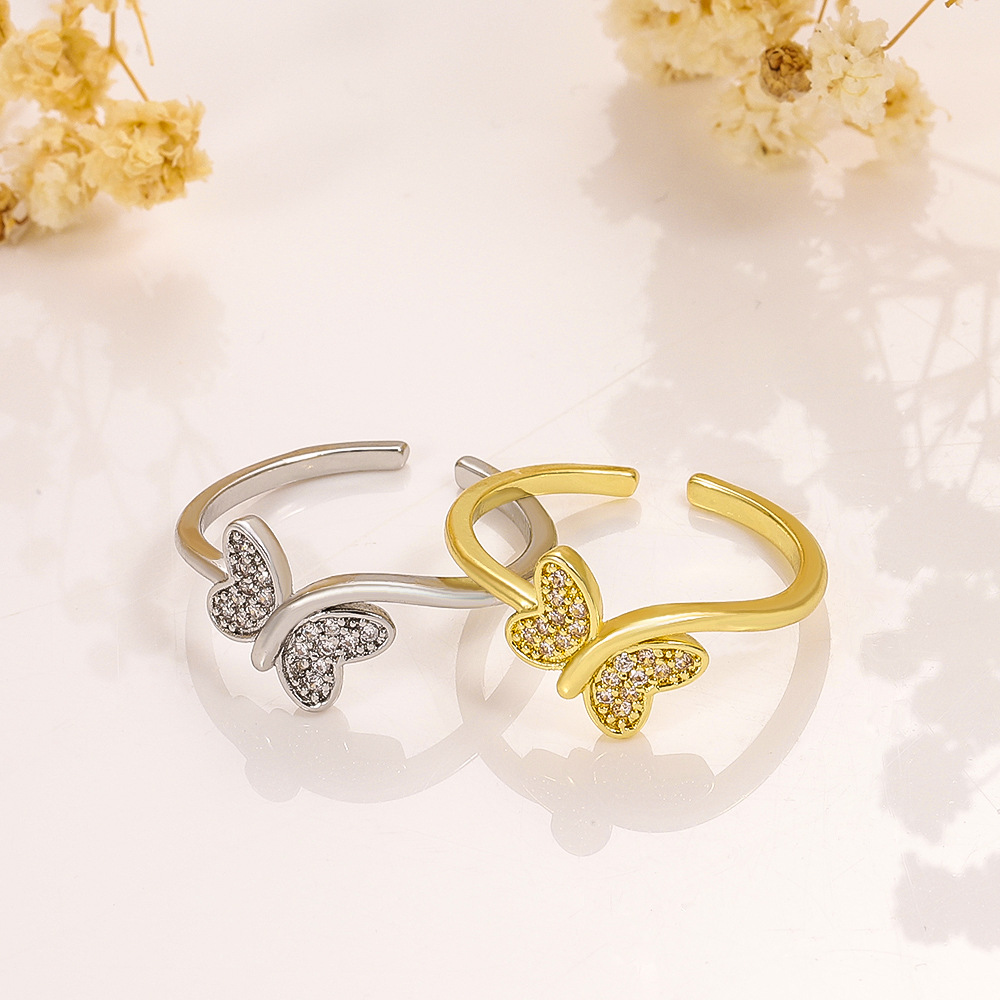 Fashion Butterfly Copper Inlay Zircon Open Ring 1 Piece