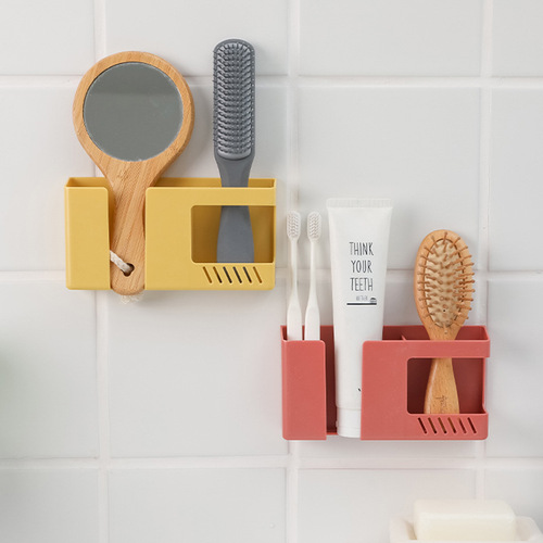 Wall-mounted double-compartment storage box Home living room remote control miscellaneous storage box Bedroom mobile phone charging storage rack