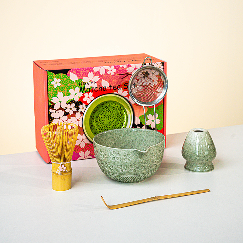 FJT 사쿠라 입이 넓은 그릇 말차색 5종 세트(사쿠라 박스 그린 패턴)